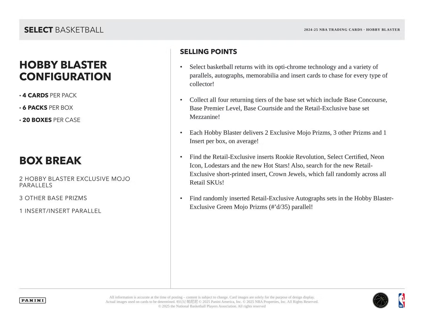 2024/25 Panini Select Basketball Hobby Blaster Boks
