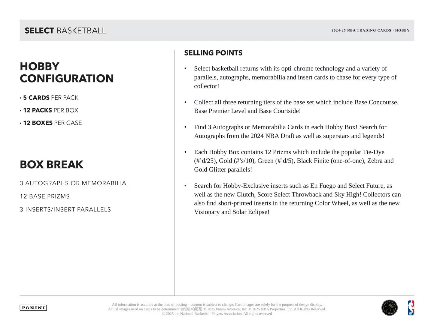 2024-25 Panini Select Basketball Hobby Box